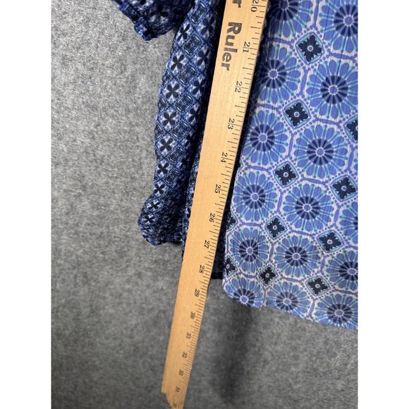 St Johns Bay Blouse Women 1X Blue Short‎ Sleeve Chiffon Boho Smocked Stretch - Picture 4 of 6